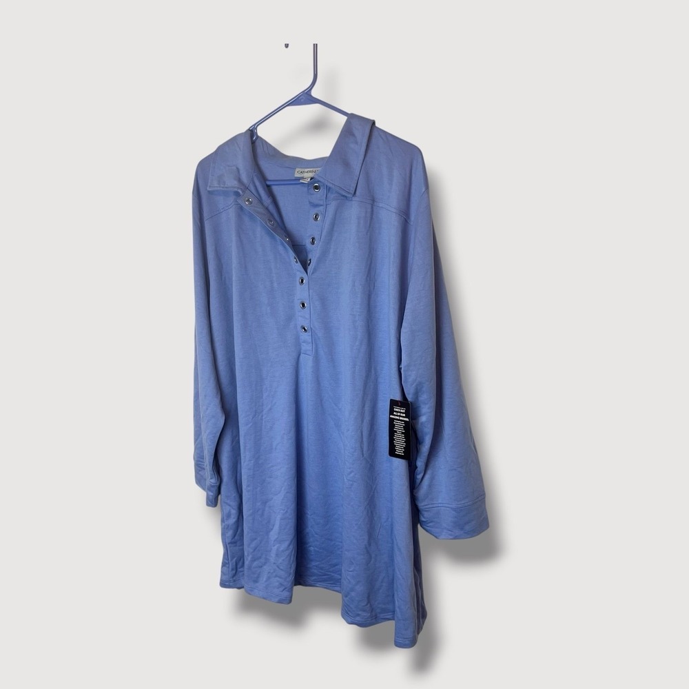Catherines Blue Rivet Trimmed Popover Shirt Dress Size 2X New
